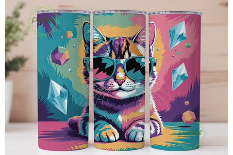 Colorful Geometric Cat 20oz Tumbler Wrap Sublimation PixelChick 