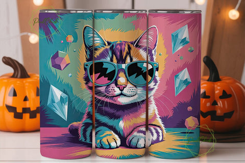Colorful Geometric Cat 20oz Tumbler Wrap Sublimation PixelChick 