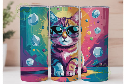 Colorful Geometric Cat 20oz Tumbler Wrap Sublimation PixelChick 