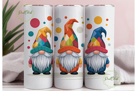 Colorful Geometric Gnome 20oz Tumbler Sublimation PixelChick 