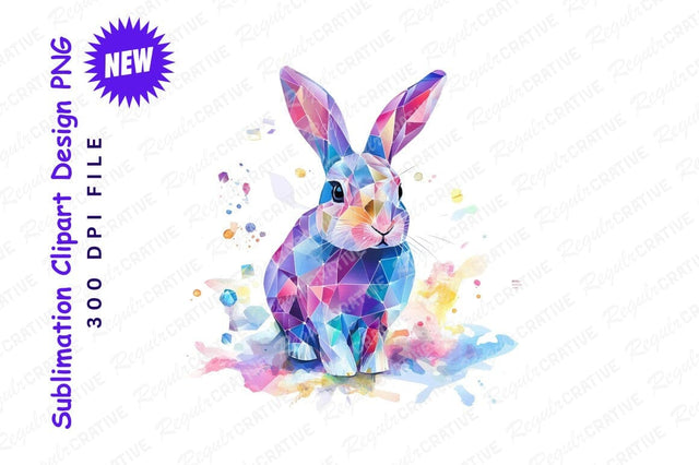 Colorful Geometric Rabbit With Watercolor Background Sublimation Regulrcrative 