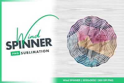 Colorful Geometric Wind Spinner Round Design on Wood Grain Background Sublimation Regulrcrative 