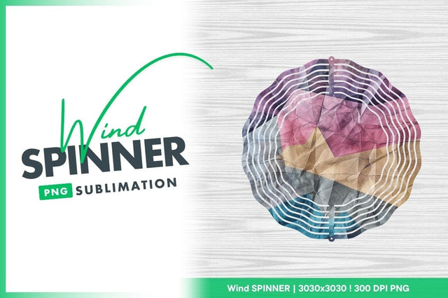 Colorful Geometric Wind Spinner Round Design on Wood Grain Background Sublimation Regulrcrative 