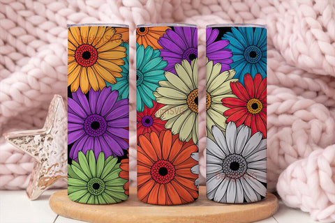 Colorful Gerbera Daisies 20oz Tumbler Sublimation DesignSVG 