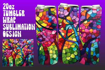 Colorful Glass Tree Tumbler Wrap 20oz PNG Sublimation afrosvg 
