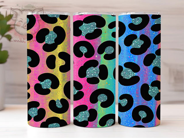 Colorful Glitter Neon Leopard Tumbler, Pink Blue Green Wrap, 20oz Tumbler Sublimation, Sparkling Animal Print Design, Neon Safari Tumbler, Wild Glam Wrap, Colorful Leopard Sublimation Sublimation Lara' s Designs 