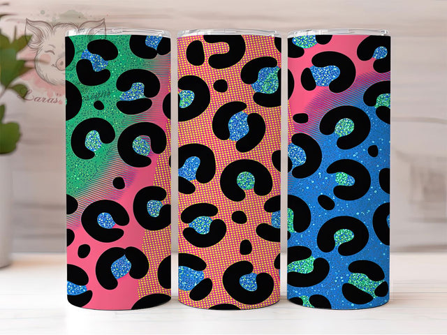 Colorful Glitter Neon Leopard Tumbler, Pink Blue Green Wrap, 20oz Tumbler Sublimation, Sparkling Animal Print Design, Neon Safari Tumbler, Wild Glam Wrap, Colorful Leopard Sublimation Sublimation Lara' s Designs 
