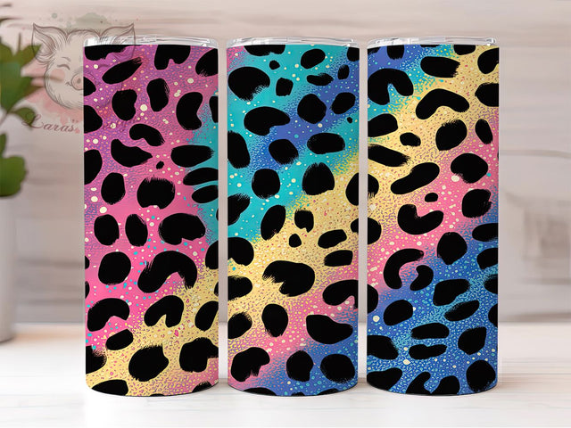 Colorful Glitter Neon Leopard Tumbler, Pink Blue Green Wrap, 20oz Tumbler Sublimation, Sparkling Animal Print Design, Neon Safari Tumbler, Wild Glam Wrap, Colorful Leopard Sublimation Sublimation Lara' s Designs 