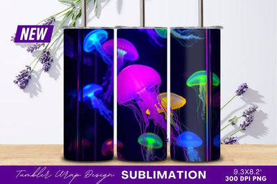 Colorful Glowing Jellyfish In Aquarium Tank Sublimation Regulrcrative 
