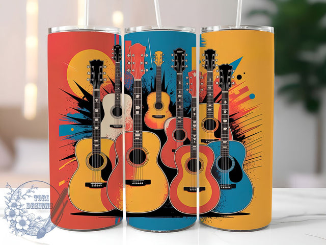 Colorful Guitar Art Tumbler Wrap, Music Lover, Artistic Style, Vibrant Design, Creative Theme, Tumbler Wrap, Sublimation Design Sublimation ToriDesigns 
