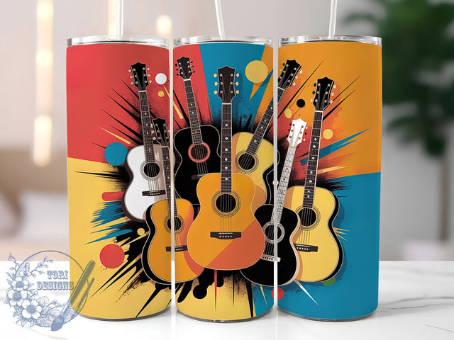 Colorful Guitar Art Tumbler Wrap, Music Lover, Artistic Style, Vibrant Design, Creative Theme, Tumbler Wrap, Sublimation Design Sublimation ToriDesigns 