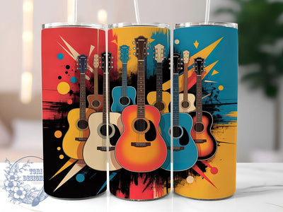 Colorful Guitar Art Tumbler Wrap, Music Lover, Artistic Style, Vibrant Design, Creative Theme, Tumbler Wrap, Sublimation Design Sublimation ToriDesigns 