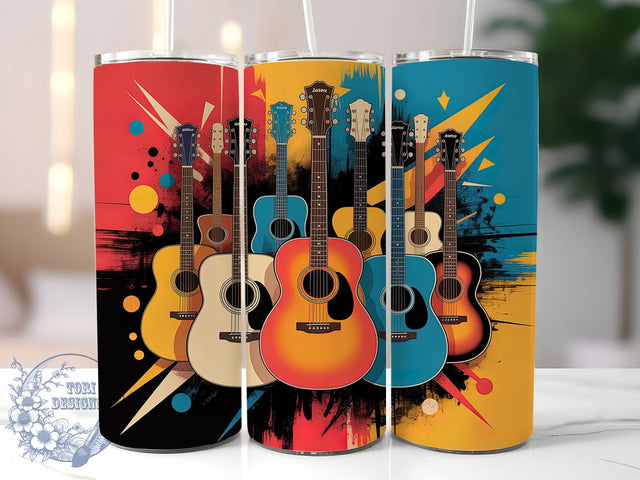 Colorful Guitar Art Tumbler Wrap, Music Lover, Artistic Style, Vibrant Design, Creative Theme, Tumbler Wrap, Sublimation Design Sublimation ToriDesigns 
