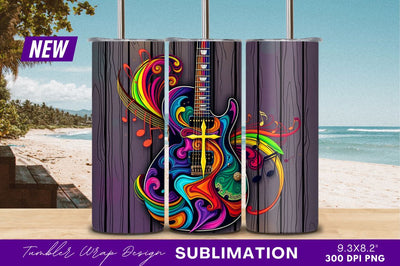 Colorful Guitar With Music Notes Illustration Sublimation Regulrcrative 