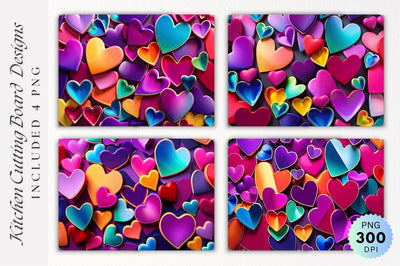 Colorful Hearts Love Cutting board PNG Design Sublimation Regulrcrative 