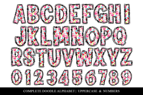 Colorful Hearts Valentine Doodle Letter Alphabet Sublimation BijouBay 