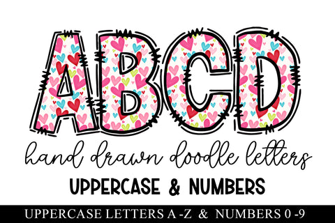 Colorful Hearts Valentine Doodle Letter Alphabet Sublimation BijouBay 