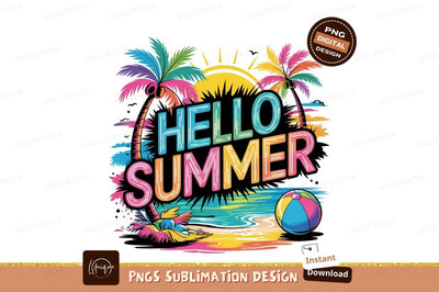 Colorful Hello Summer Beach Scene Vector Sublimation Designangry 