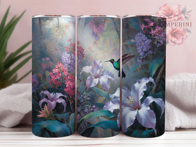 Colorful Hummingbird Floral Tumbler, Elegant Bird Tumbler, Spring Flower Wrap, Artistic Hummingbird Wrap, Colorful Floral Wrap, Sublimation Design, Trendy Gift Idea Sublimation Li Zamperini 