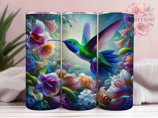 Colorful Hummingbird Floral Tumbler, Elegant Bird Tumbler, Spring Flower Wrap, Artistic Hummingbird Wrap, Colorful Floral Wrap, Sublimation Design, Trendy Gift Idea Sublimation Li Zamperini 