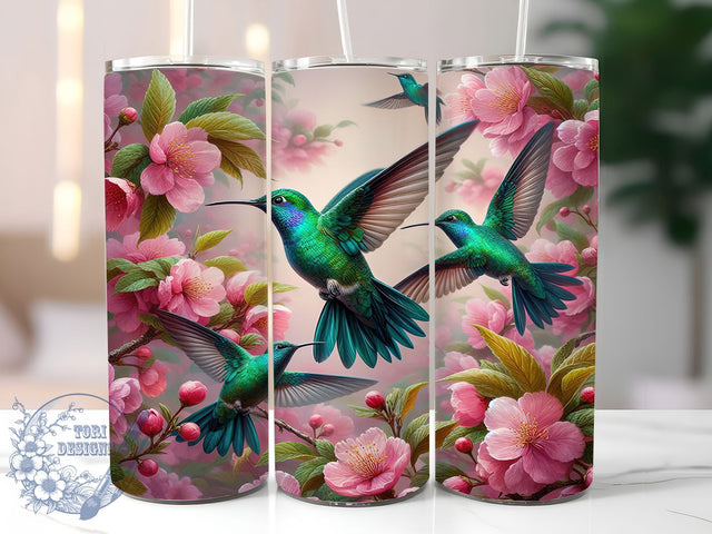 Colorful Hummingbird Floral Tumbler, Floral Blossoms, Colorful Design, Sublimation Art, 20oz Tumbler, Nature Theme, Garden Style Sublimation ToriDesigns 