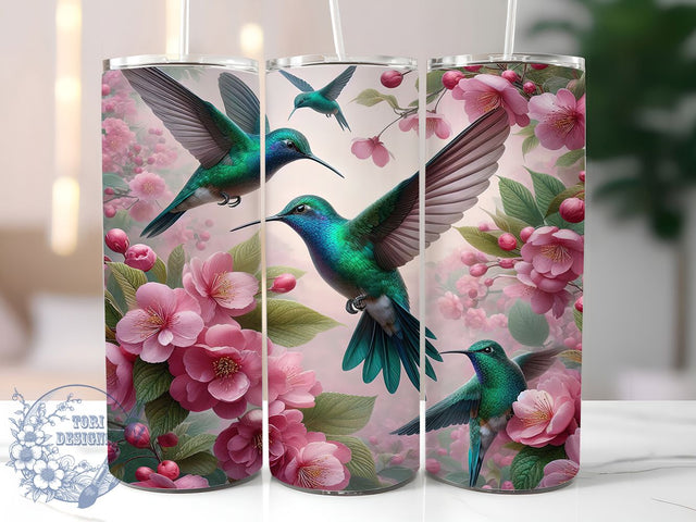 Colorful Hummingbird Floral Tumbler, Floral Blossoms, Colorful Design, Sublimation Art, 20oz Tumbler, Nature Theme, Garden Style Sublimation ToriDesigns 
