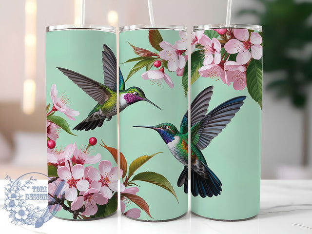 Colorful Hummingbird Floral Tumbler, Floral Blossoms, Colorful Design, Sublimation Art, 20oz Tumbler, Nature Theme, Garden Style Sublimation ToriDesigns 
