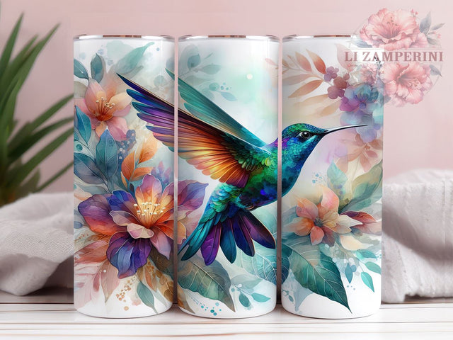 Colorful Hummingbird Spring 20oz Tumbler, Spring Drinkware, 20oz Sublimation, Floral Design Cup, Nature Lover Gift, Colorful Hummingbird Art, Birdwatcher Tumbler Sublimation Li Zamperini 