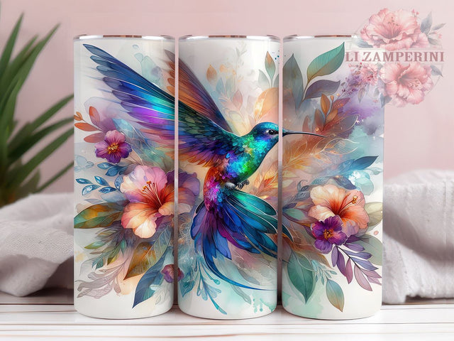 Colorful Hummingbird Spring 20oz Tumbler, Spring Drinkware, 20oz Sublimation, Floral Design Cup, Nature Lover Gift, Colorful Hummingbird Art, Birdwatcher Tumbler Sublimation Li Zamperini 