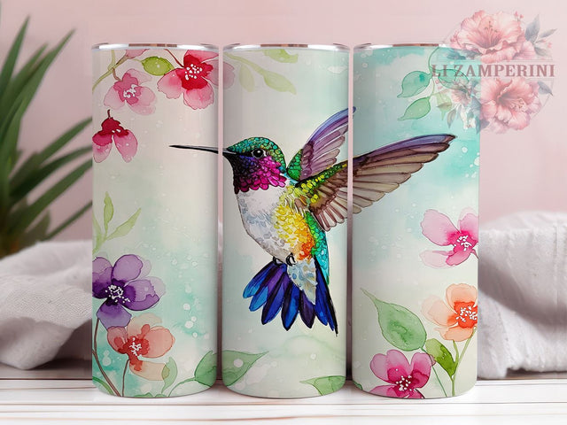 Colorful Hummingbird Spring 20oz Tumbler, Spring Drinkware, 20oz Sublimation, Floral Design Cup, Nature Lover Gift, Colorful Hummingbird Art, Birdwatcher Tumbler Sublimation Li Zamperini 