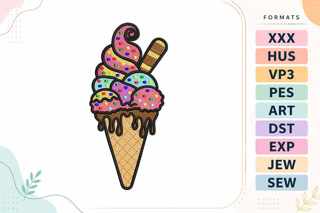 Colorful Ice Cream Cone Embroidery Design - Sweet Dessert Embroidery/Applique DESIGNS sg embroidery 