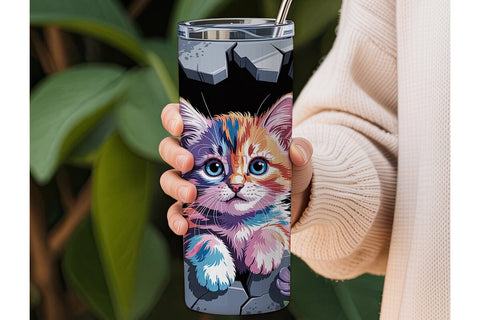 Colorful Kitten 20oz Tumbler Wrap Sublimation DesignSVG 