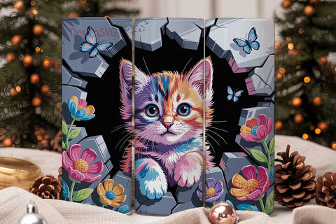 Colorful Kitten 20oz Tumbler Wrap Sublimation DesignSVG 