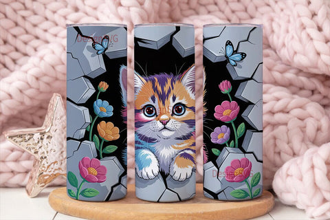 Colorful Kitten 20oz Tumbler Wrap Sublimation DesignSVG 