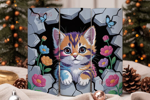Colorful Kitten 20oz Tumbler Wrap Sublimation DesignSVG 