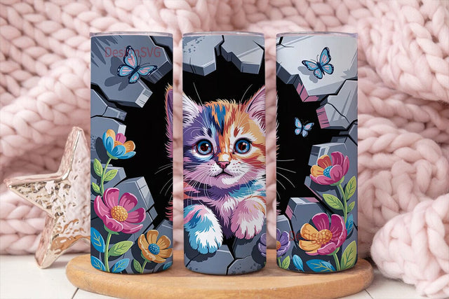 Colorful Kitten 20oz Tumbler Wrap Sublimation DesignSVG 