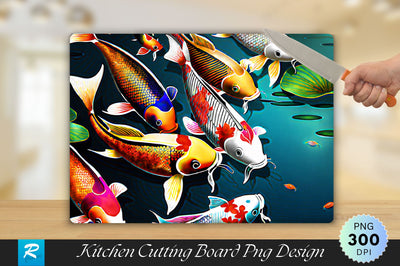 Colorful Koi Fishes In A Pond Cutting Board Sublimation Regulrcrative 