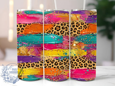 Colorful Leopard Brushstroke 20oz Tumbler, Colorful leopard print, Brushstroke tumbler wrap, 20oz skinny tumbler, Leopard tumbler design, Abstract brushstroke design, Sublimation tumbler wrap Sublimation ToriDesigns 