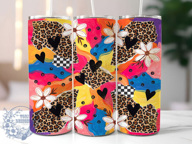 Colorful Leopard Mixed Media 20oz Tumbler, Colorful Leopard, Mixed Media Art, Animal Motif, Sublimation Wrap, 20oz Tumbler, Bold Aesthetic, Artistic Charm Sublimation ToriDesigns 