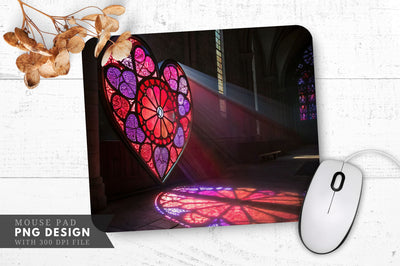 Colorful Light Beams from a Stained Glass Heart Mouse Pad PNG Design Sublimation Regulrcrative 