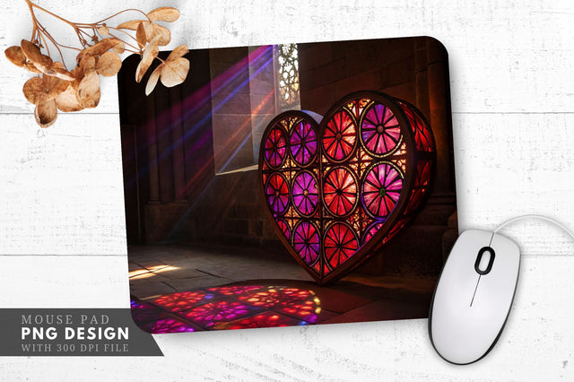 Colorful Light Beams from a Stained Glass Heart Mouse Pad PNG Design Sublimation Regulrcrative 