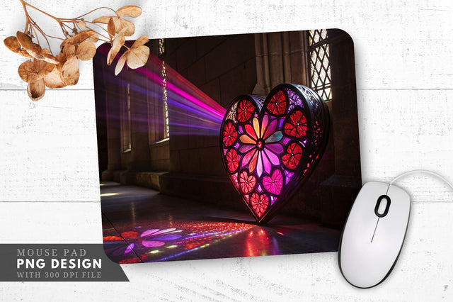 Colorful Light Beams from a Stained Glass Heart Mouse Pad PNG Design Sublimation Regulrcrative 