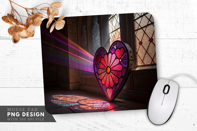 Colorful Light Beams from a Stained Glass Heart Mouse Pad PNG Design Sublimation Regulrcrative 