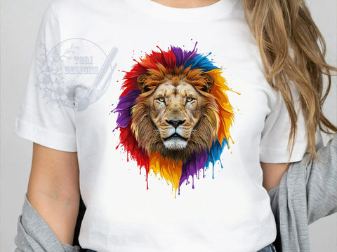Colorful Lion Head T-Shirt PNG, Lion Head, Colorful Style, Jungle Vibes, Bold Fashion, Sublimation PNG, Statement Shirt, Artistic Apparel Sublimation ToriDesigns 