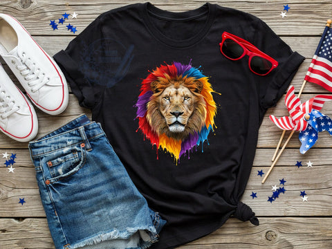 Colorful Lion Head T-Shirt PNG, Lion Head, Colorful Style, Jungle Vibes, Bold Fashion, Sublimation PNG, Statement Shirt, Artistic Apparel Sublimation ToriDesigns 