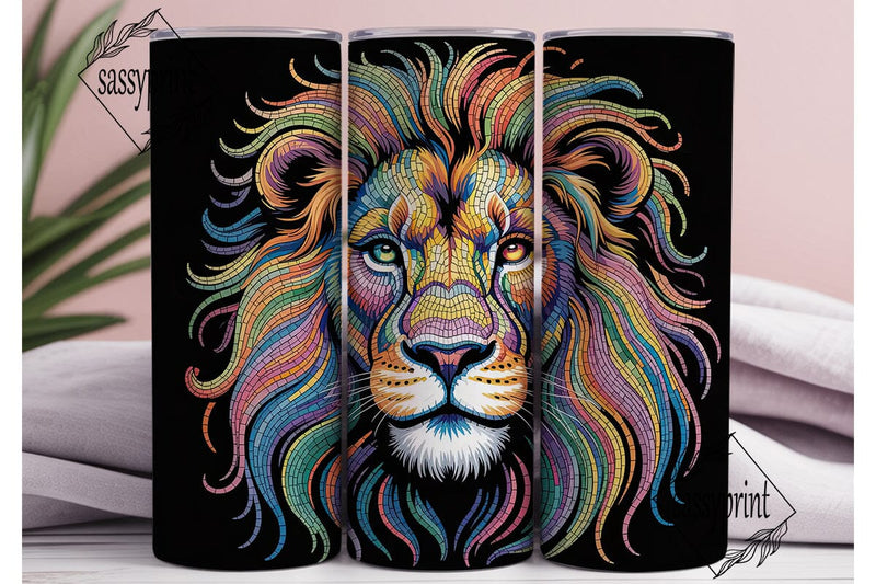 Colorful Lion Mosaic 20oz Tumbler Wrap Sublimation sassyprint 