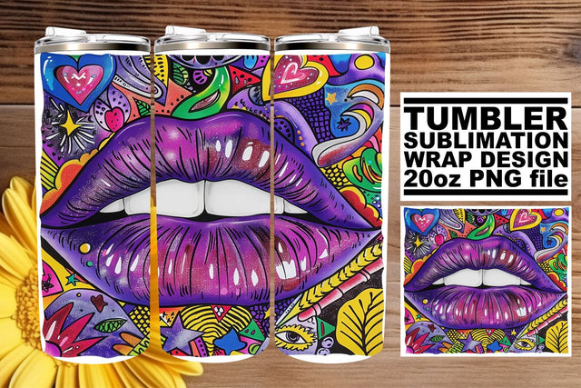 Colorful Lip Art Tumbler Wrap – 20oz Sublimation Ready Print Sublimation afrosvg 