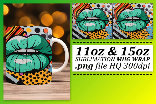 Colorful Lips 11oz 15oz Mug Wrap Sublimation afrosvg 