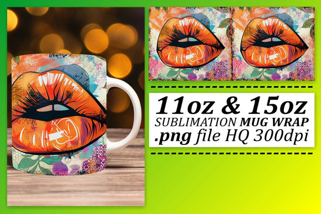 Colorful Lips 11oz 15oz Mug Wrap Sublimation afrosvg 