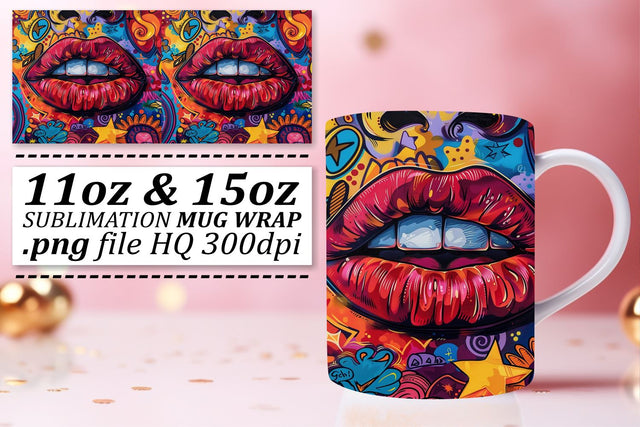 Colorful Lips Mug 11oz 15oz Design Sublimation afrosvg 